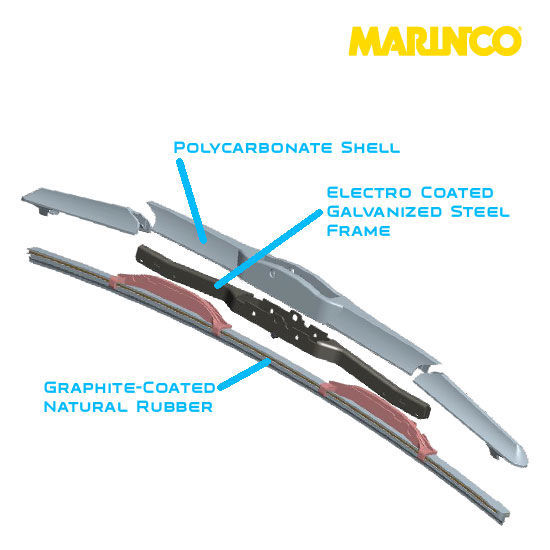 Marinco 24 Inch Polymer Wiper Blade - Marine Grade Windshield Wiper 32024B