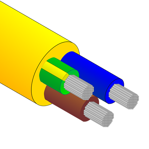 รูปภาพของ 6mm2, 3-Core (BR-BL-EA), Yellow, Tinned Marine Wire, EasyFlex (Shore Power) /m