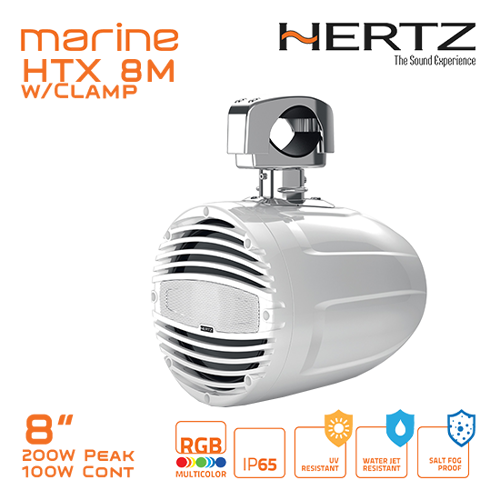 Picture of HTX 8M 8.8" Tower Coax Speaker, 4Ω, 200W, Marine White, RGB, With Clamp /ea