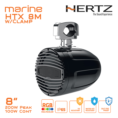 รูปภาพของ HTX 8M 8.8" Tower Coax Speaker, 4Ω, 200W, Marine Black, RGB, With Clamp /ea