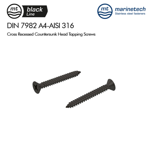รูปภาพของ BlackLine DIN 7982 A4-AISI 316 Cross Recessed Countersunk Head Tapping Screws