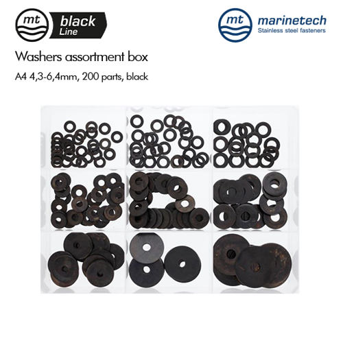 Picture of BlackLine Washers Assortment Box A4 4,3-6,4mm, 200 parts, black